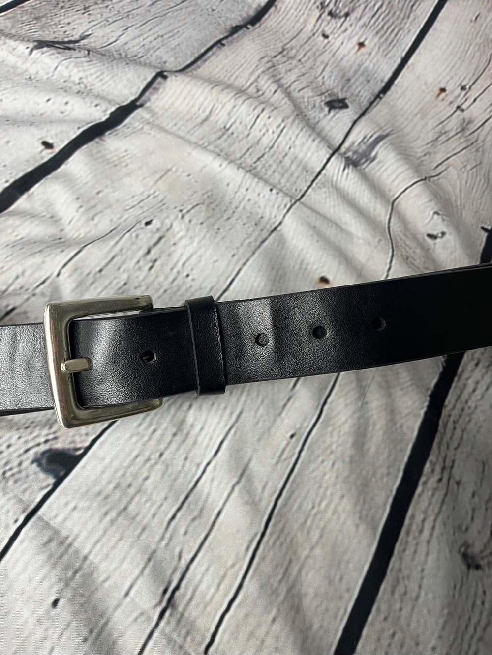 Express Black Leather Belt with Silver-Tone Rectangle Buckle
